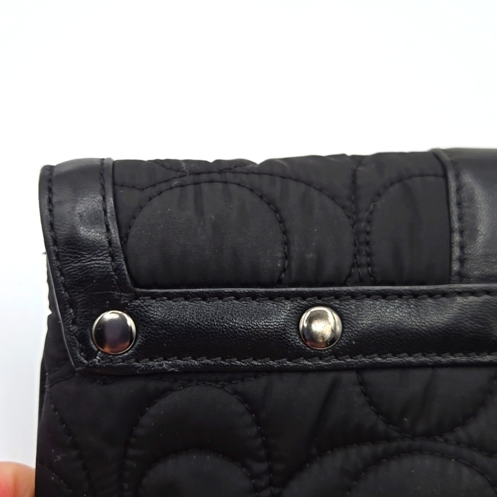 COACH Wristlet Puffer Black Material w/ Signature C Print Chrome Belt Closure - Picture 9 of 9